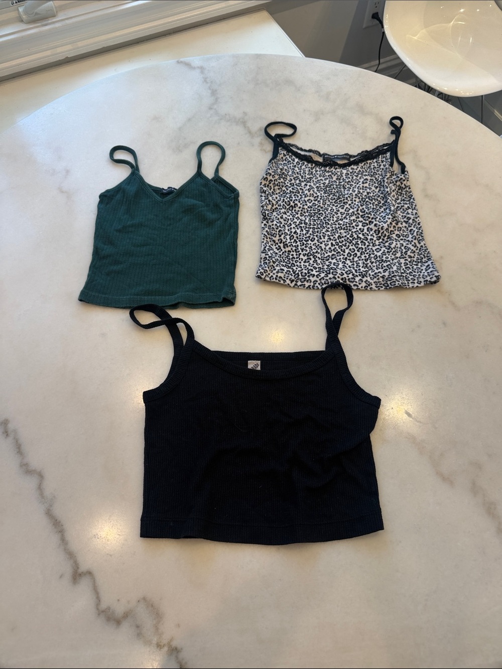 Brandy Melville Black, Green & Leopard Print Camisole Trio